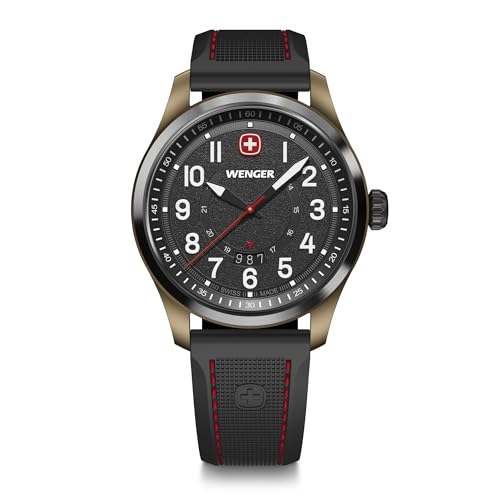 wenger herren armbanduhr terragraph analog quarz silikonarmband schwarz bronze 43 mm 100 m wasserdicht