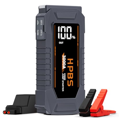 hpbs jump starter 3000a 12v starthilfe für 10l benziner 8l diesel mit lcd und usb