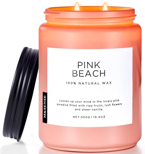 m&sense rosa strand duftkerzen in glas, natürliche sojavaxkerze, 110 stunden brenndauer