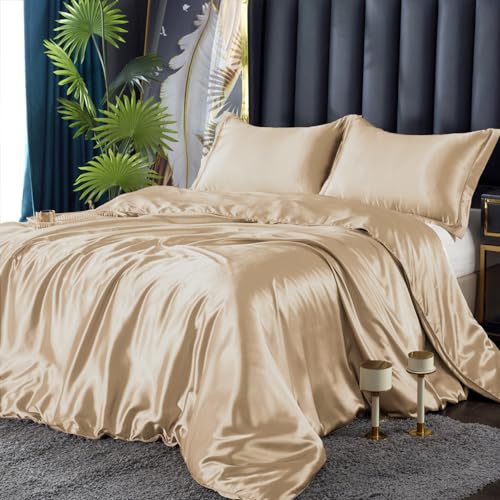 dxhome satin bettwäsche 135x200cm 4-teilig gold beige glanzsatin mikrofaserset 80x80 cm