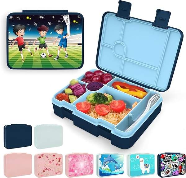 xjianfu bento-box auslaufsicher 1300ml mit 5 fächern für kinder mikrowelle spülmaschinenfest blau