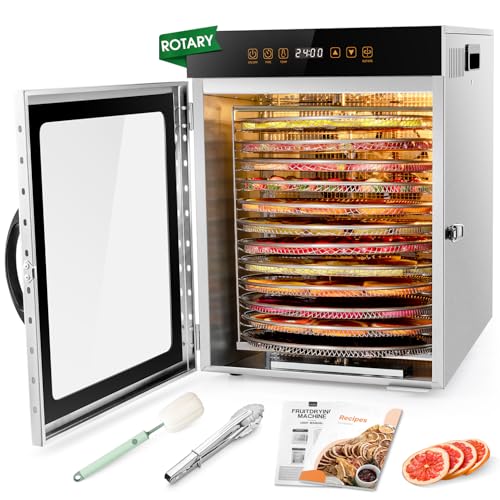 kwasyo dörrautomat edelstahl 1000W, doppelventilator, 12 etagen, rezeptheft für obst, gemüse, fleisch, kräuter