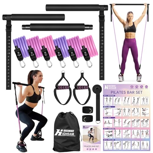 pilates bar set mit 6 fitnessbändern, stange, grips, türanker, tragetasche