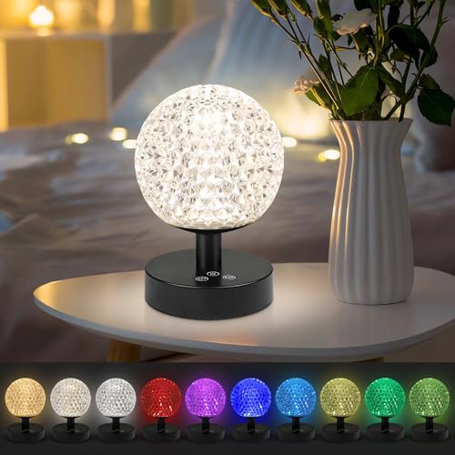 smanu led nachttischlampe dimmbar mit 3 farben und rgb, kabellos aufladbar, akku tafelampe für schlafzimmer, wohnzimmer, party