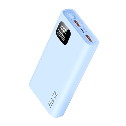 power bank 27000mAh extern, 22.5W schnelles aufladen PD QC3.0, 3 ausgänge, blau