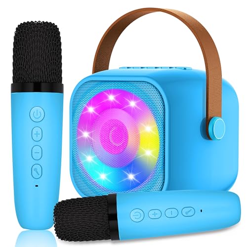 karaoke maschine mit 2 mikrofonen, bluetooth tragbar, led-lichteffekte, geschenk für kinder 3-18