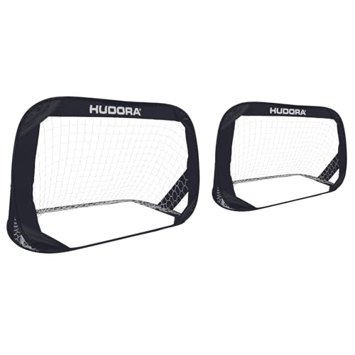 hudora pop up fußballtor 2er set, faltbare tornetze für kinder und erwachsene, mit tragetasche, heringen