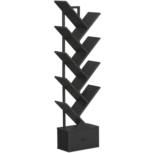 hoobro bücherregal standregal mit schublade 9 ebene freistehend schwarz EBK18SJ01G1