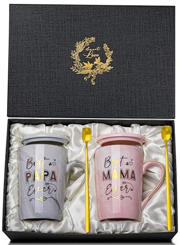 geschenkset für mama und papa, 400ml best mama papa ever tasse, rosa grau