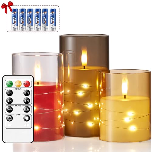 led kerzen flammenlos im glas mit timer und fernbedienung, set von 3