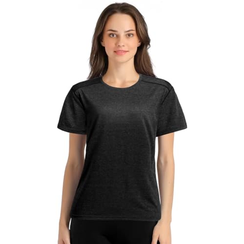 aomig damen sport t-shirt kurzarm rundhals aktivwear schnelltrocknend dunkelgrau