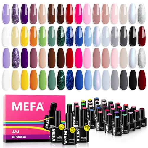 mefa uv nagellack set 35 teilig 32 farben gel nagellack mit base und top coat