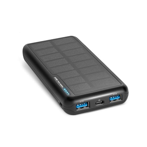 SBS Solar Powerbank 10.000mAh mit Solarpanel, 1x USB-C, 2x USB-A, tragbar, schwarz