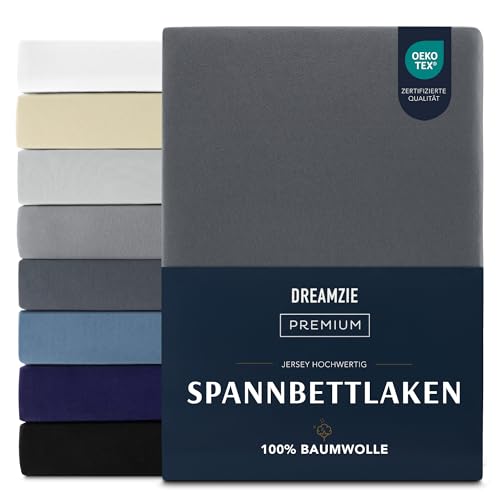 spannbettlaken 90x200 cm dicke matratzen bis 22 cm jersey baumwolle dunkelgrau, dreamzie