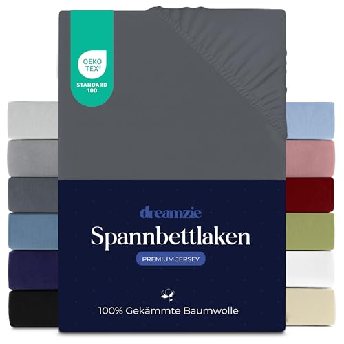 Produktbild: dreamzie fitted sheet 140 x 200 cm jersey cotton für matratzen bis 22 cm - dunkelgrau