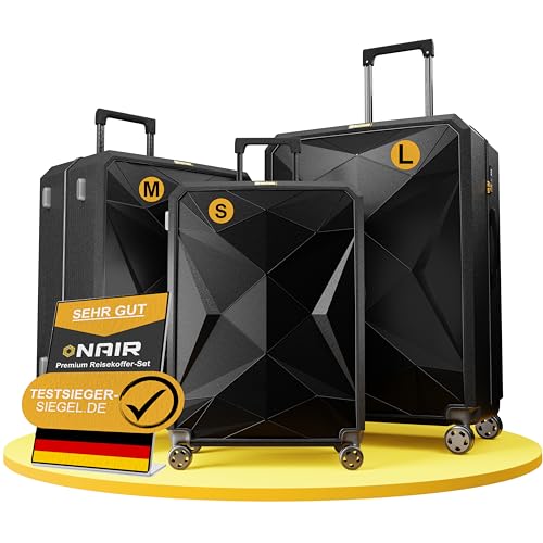 onair reisekoffer set 3-teilig schwarz gold hartschale mit tsa-schloss leise rollen