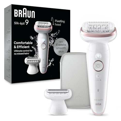 braun silk-pil 9 epilierer wet & dry mit trimmer und rasieraufsatz, weiß/flamingorosa