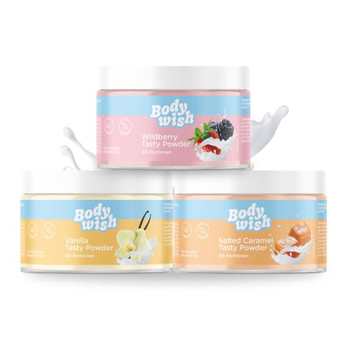 geschmackspulver kalorienarm bodywish - salted caramel, wildberry, nougat - 3 x 150g