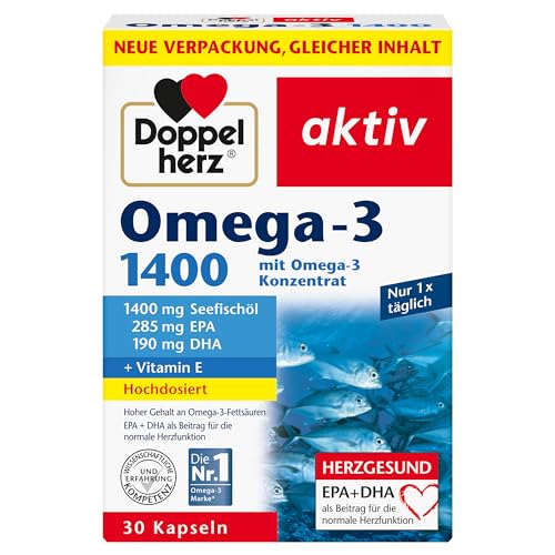 doppelherz omega-3 1400 - hochdosiertes öl mit vitamin E, EPA & DHA, 30 kapseln