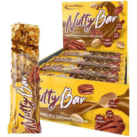 Produktbild: ironmaxx nutty bar pecan caramel schokolade 12er pack für 19 euro