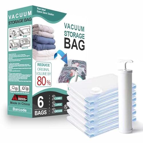 zujo vakuum-beutel 6er-pack für kleidung, kissen, handtücher, decken, wasserdicht