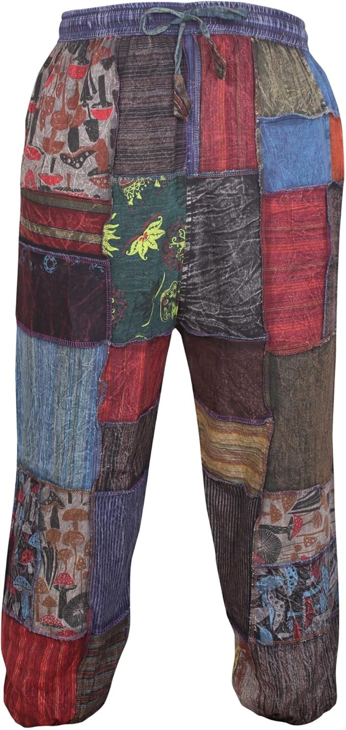 Hippie-Hose Damen, elastische Beine, Patchwork, Bohemian-Stil, S