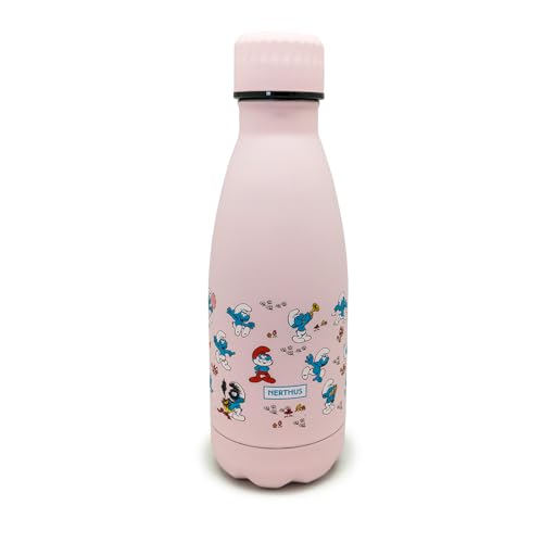 nerthus thermosflasche rosa mit pitufos figuren, 350 ml, doppelwandig edelstahl
