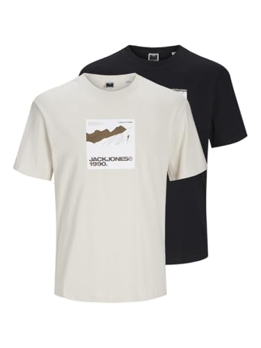 jack & jones herren t-shirt 2er pack crew neck moonbeam schwarz m