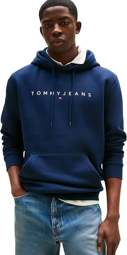 Tommy Jeans Herren Hoodie Reg Linear Logo Pullover Blau S Dark Night Navy