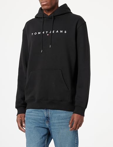 tommy jeans hoodie schwarz m, tjm reg linear logo pullover herren
