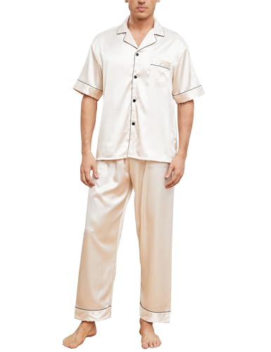 gaeshow herren pyjama set, satin nachtwäsche kurzarmhose, loungewear s-xxl