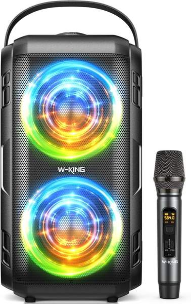 w-king bluetooth lautsprecher mit mikrofon, 80w, 105db, ipx5, karaoke, 24h, u-disk, tf, aux