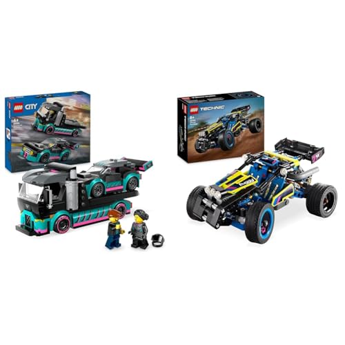 LEGO City Autotransporter mit Rennwagen und Technic Offroad Rennbuggy, Baukasten für Kinder ab 7 Jahren