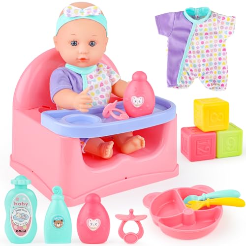 deAO baby doll play set mit kleid, puppenzubehör für 30cm puppen, rosa