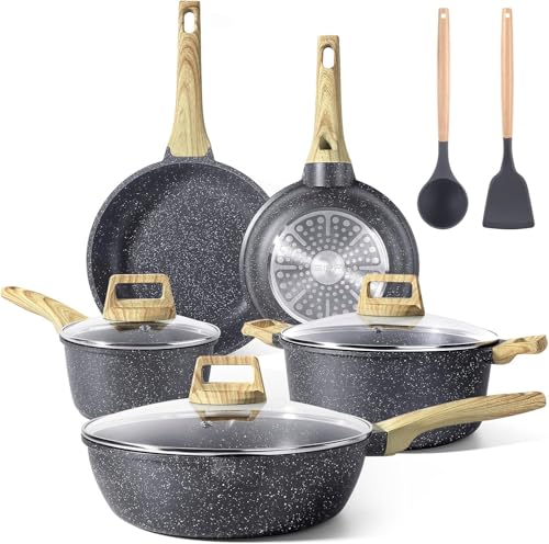 gipp granit topfset 10-teilig induktion kochtöpfe pfannen set dunkelgrau 20-28cm