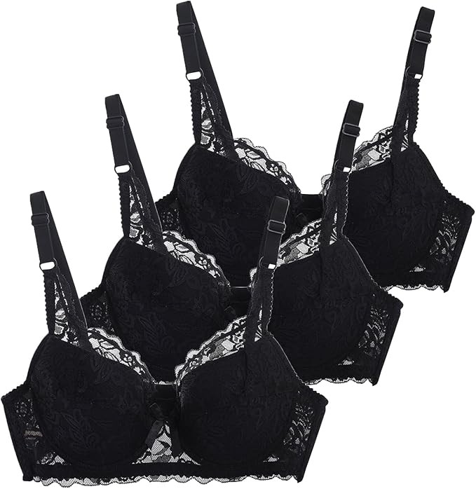 BHS Damen Spitzen-BH Set 3er Pack mit Bügel, Push Up & verstellbar, Y2K Unterwäsche