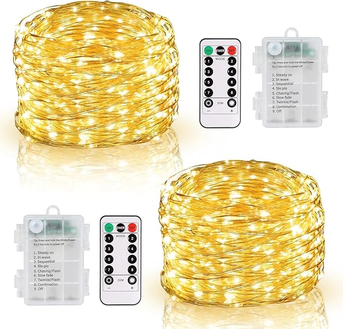 Lichterkette DBFAIRY 2x10m 100 LED mit Fernbedienung und Timer, wasserdicht, warmweiß