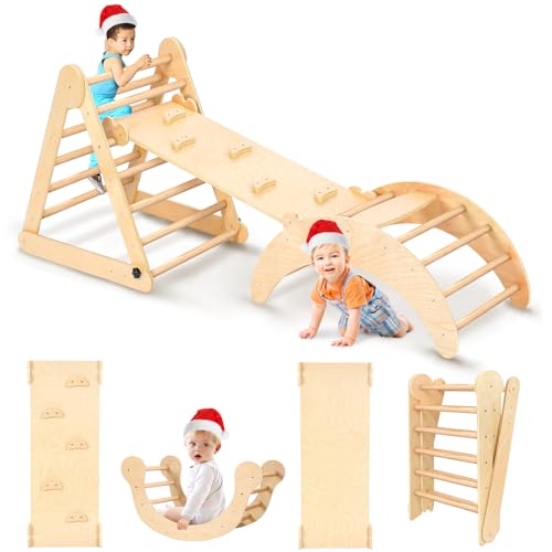 yoleo klettergerüst indoor 7-in-1 mit rutsche kletterbogen für kinder ab 1 jahr aus holz