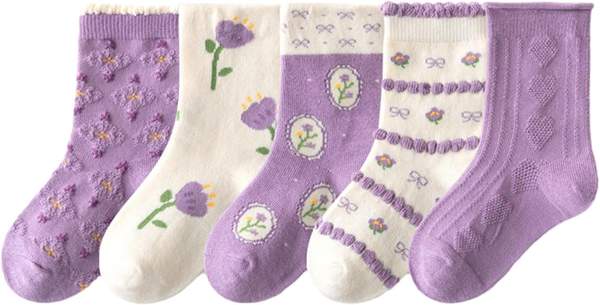 baby girl sokken 5 paare baumwolle crew socks blumen herz muster lila 6-8 jahre