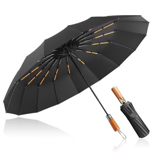 MidingChai sturmfester regenschirm groß, automatik, windproof, schwarz,  108 cm