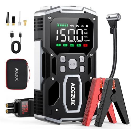 Starthilfe Powerbank 26800mAh 8000A, 150PSI Kompressor, LCD Bildschirm, LED Taschenlampe