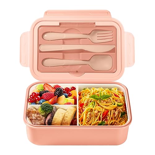 Produktbild: diboniur brotdose lunchbox 1400ml mit fächern und besteck für kinder erwachsene rosa