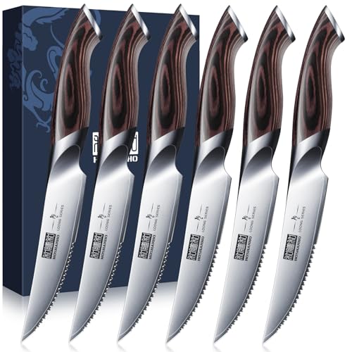 hoshanho steak knife set, 6-teilig, edelstahl, scharf, ergonomischer griff