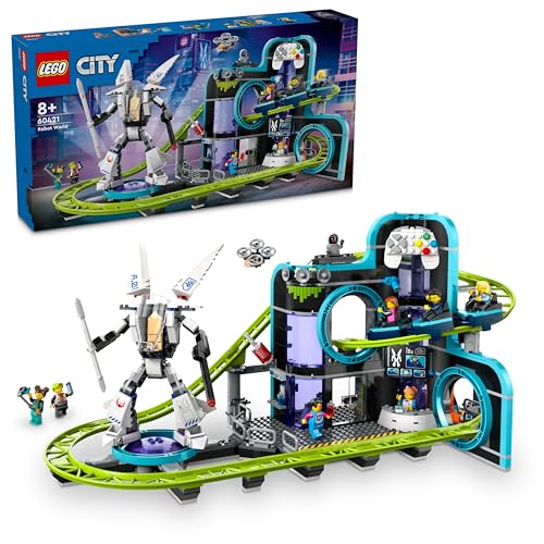 lego city 60421 achterbahn mit roboter mech und schienen-set