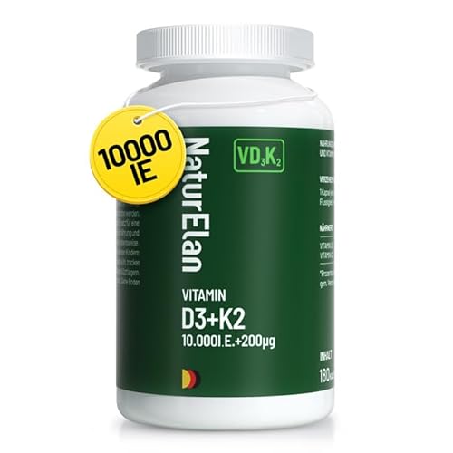 hochdosiertes vitamin d3 k2 kapseln 10000 i.e. + 200 mcg k2 mk7, 180 veg. capsules