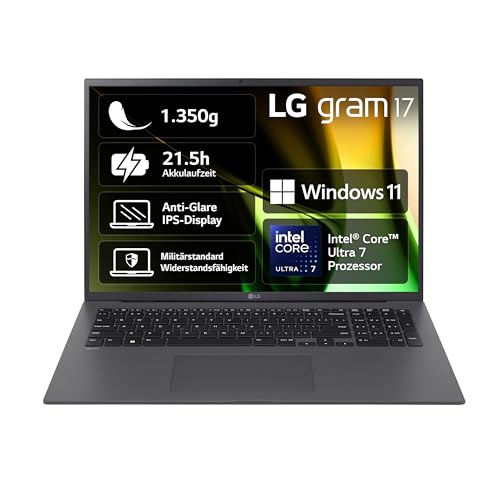 lg gram notebook 17 zoll 2024, intel core ultra7, 16gb ram, 1tb ssd, 21,5h akku, grau