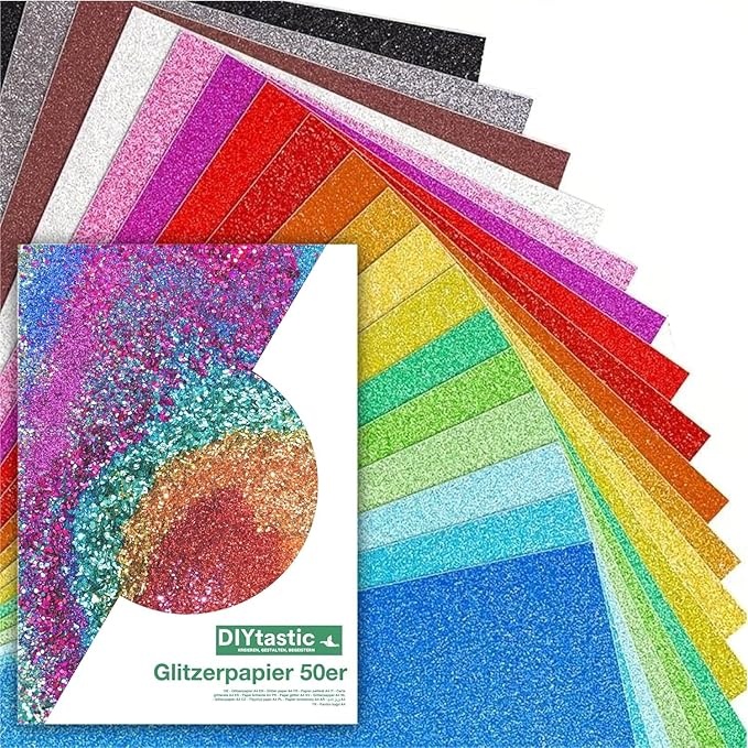 50x Glitzerpapier A4 250 g/m - Buntes Glitterpapier für Bastelarbeiten