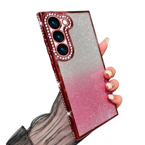 yhsve handyhülle samsung galaxy s24 ultra glitzer silikon bumper case rot 6.8''