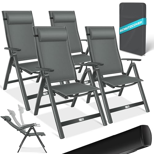 gartenstuhl hochlehner klappstuhl 4er set mit armlehnen und kopfkissen, anthrazit