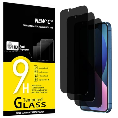 new'C sichtschutz glas 3 Stück für iphone 14, 13, 13 pro, 9H härte, blasenfrei